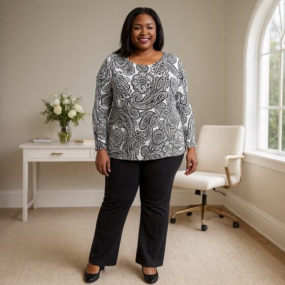 NWT Chico's Sweater Women's Sz 4 (2X) Pullover Monochrome Line Paisley Boat Neck - Picture 1 of 8